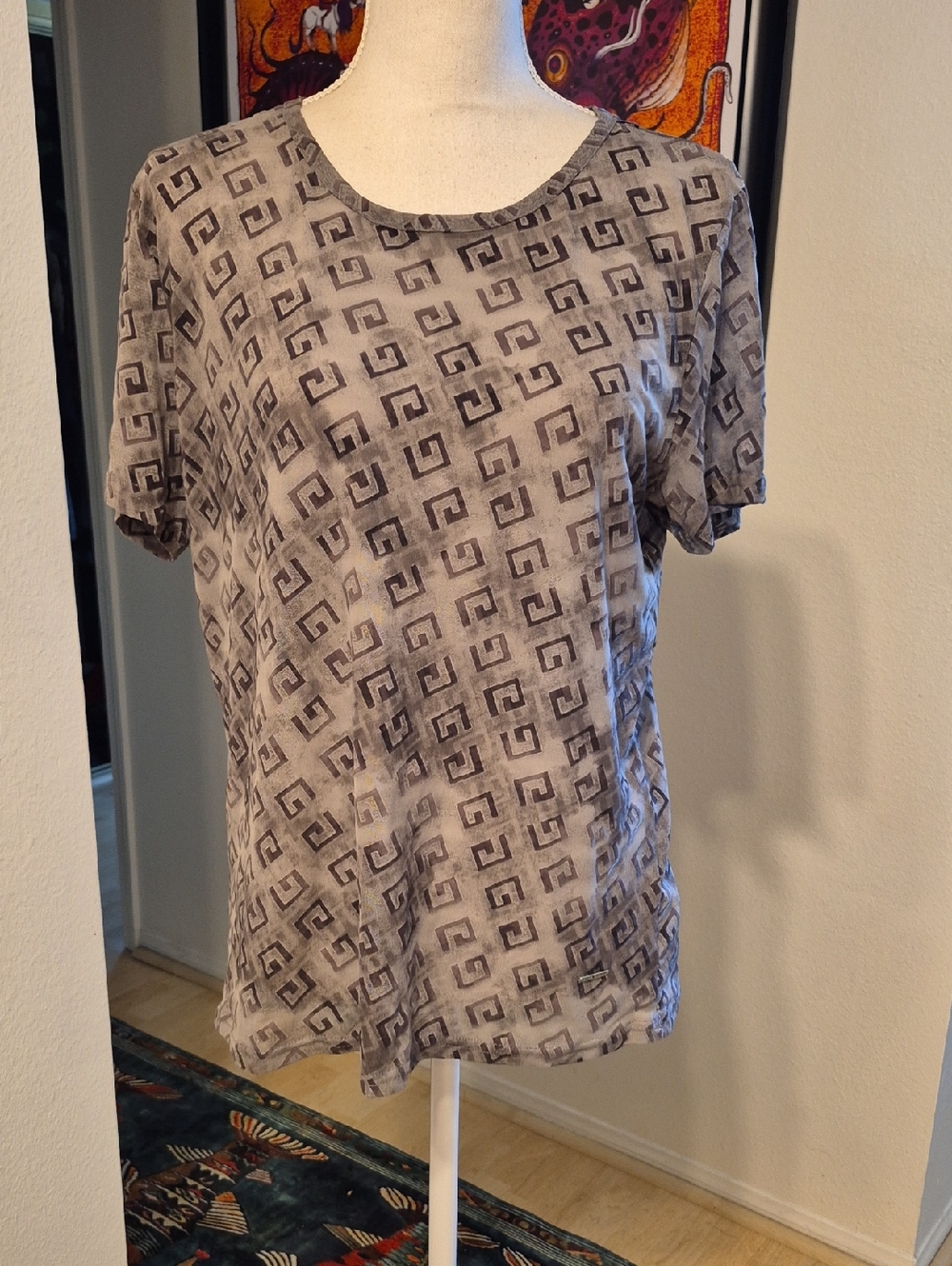 Anne Klein Stretchy Mesh Sheer Gray Short Sleeve Shirt